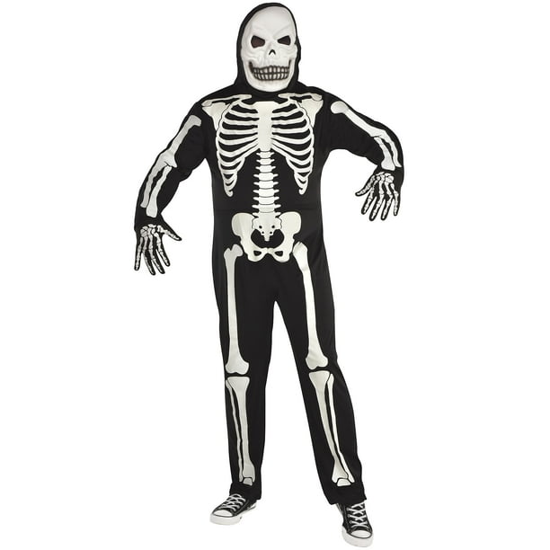 Mens Skeleton Skin Suit Halloween Fancy Dress Costume Jumpsuit One Piece Black